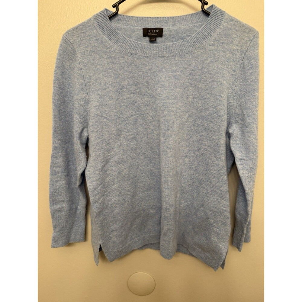J Crew Womens Large 100% Cashmere Crewneck Long Sleeve Sweater Blue